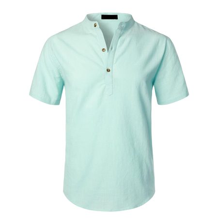 mens-solid-color-half-button-short-sleeves