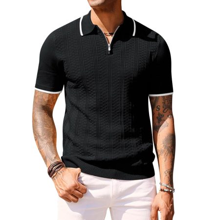 zipper-neck-stretch-knit-short-sleeve