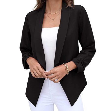 short-solid-color-3-4-sleeve-lapel-suit-jacket