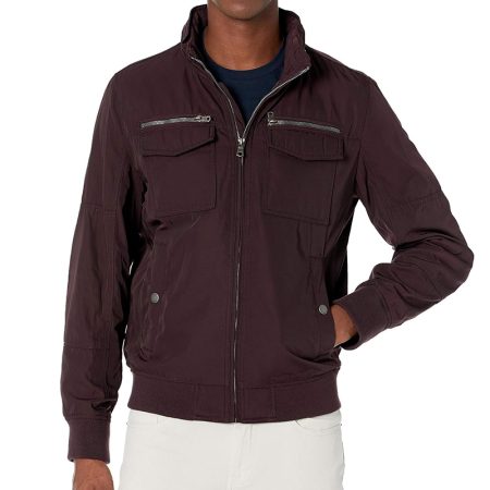 zipper-pocket-stand-collar-casual-solid-color-jacket