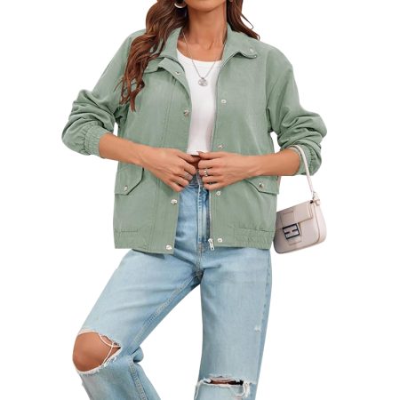 ladies-lapel-solid-color-zipper-jacket