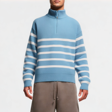 half-zip-collar-striped-knitted-sweater