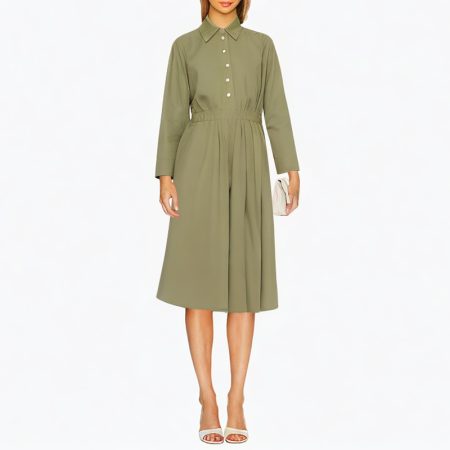 3-color-long-sleeved-button-top-elastic-waist-solid-color-dress