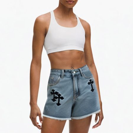 embroidered-high-waist-washed-pattern-denim-shorts