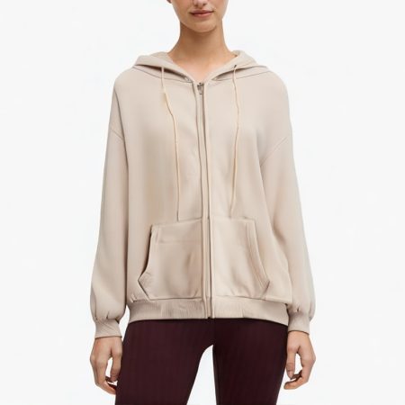 long-sleeved-drawstring-drop-shoulder-zipper-cardigan