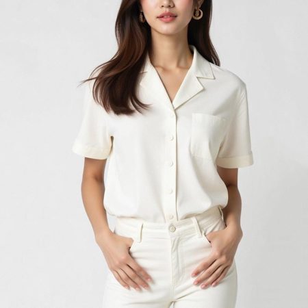 womens-solid-color-casual-short-sleeve-shirt