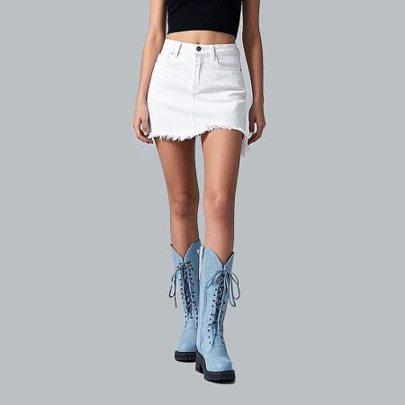 womens-frayed-elastic-short-length-denim-skirt