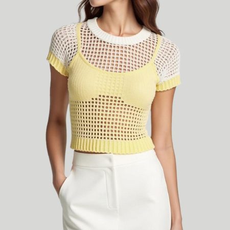 womens-knit-short-sleeved-top-with-woven-texture