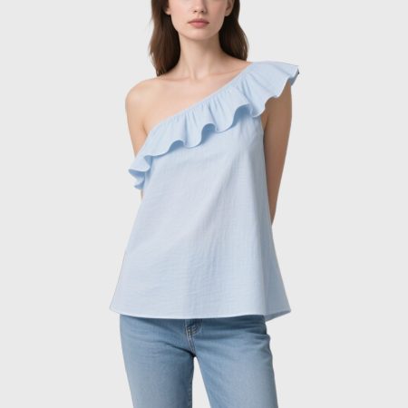 ruffled-solid-color-womens-one-shoulder-top