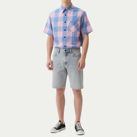 plaid-pattern-mens-short-sleeved-shirt