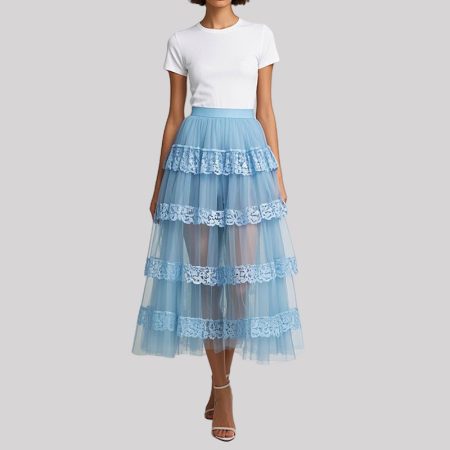 women-summer-fashionable-high-waist-a-line-ruffle-mesh-skirts