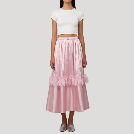 summer-ladies-high-waist-a-line-midi-skirt-stitching-feather-skirt