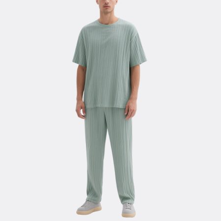 mens-lightweight-green-vertical-stripe-summer-two-piece-set-loose
