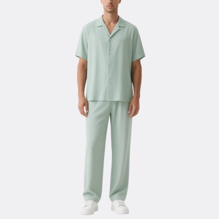 light-green-mens-summer-two-piece-set-button-up-shirt-trouser