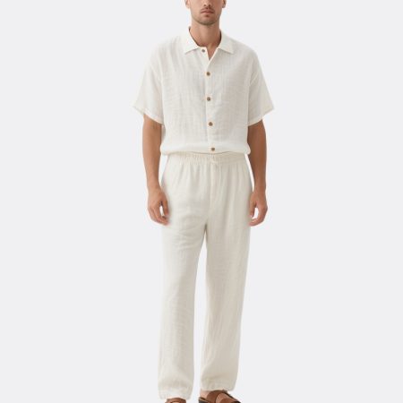 mens-beige-casual-summer-suit-turn-down-collar-shirt-loose-trousers