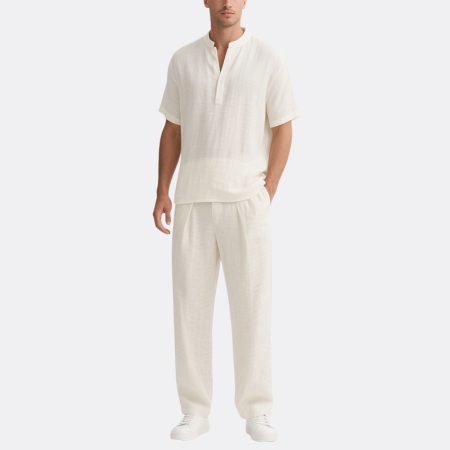 mens-off-white-henry-collar-summer-suit-short-sleeve-button-up-shirt-loose-trousers