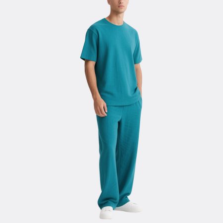 mens-teal-blue-round-neck-summer-suit-loose-fit-casual