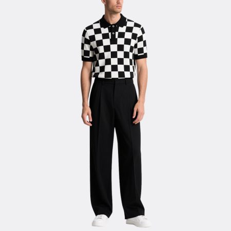 mens-black-white-chessboard-polo-suit-casual-shirt-wide-leg-trousers