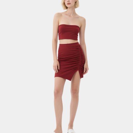 wine-red-tube-top-pleated-slit-hip-skirt-set