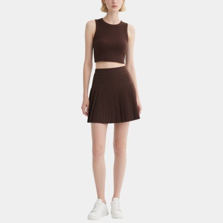 dark-brown-sleeveless-short-top-pleated-skirt-set