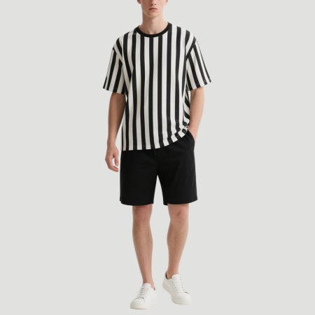 black-and-white-vertical-striped-mens-top-and-shorts-set