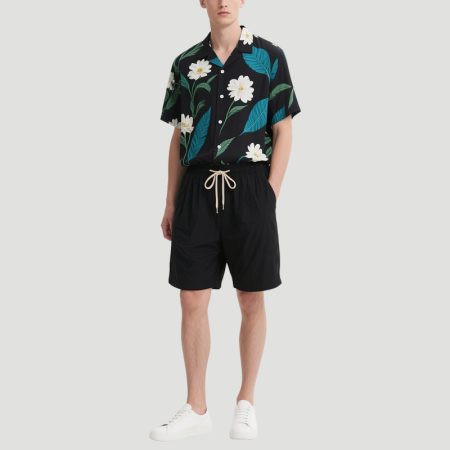 black-bottom-floral-print-mens-top-shirt-and-shorts-set