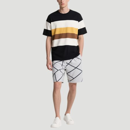 striped-mens-short-sleeved-geometric-print-shorts-set