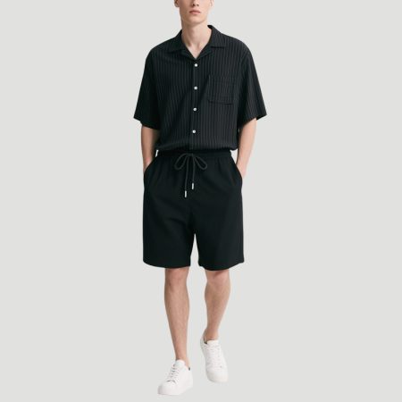 black-vertical-striped-mens-top-and-shorts-set