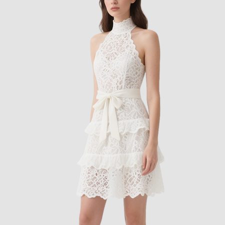 high-neck-lace-dress-tiered-ruffle-hem-bow-waist-cocktail-dress