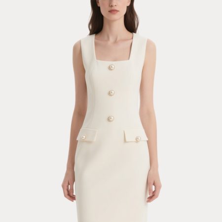 sleeveless-square-neck-dress-pearl-button-formal-work-dress
