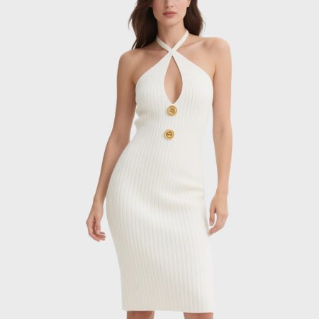 halter-neck-ribbed-dress-gold-button-cutout-dress