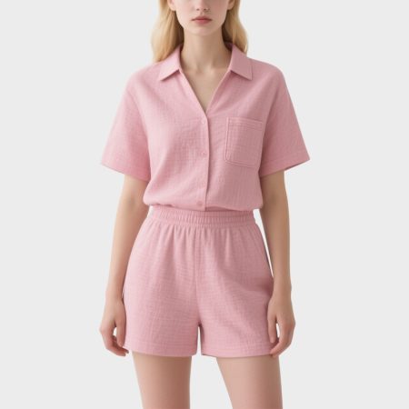 womens-pink-lounge-short-set-casual-comfort-with-pockets