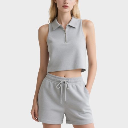 womens-cropped-zippered-polo-drawstring-shorts-athleisure-set
