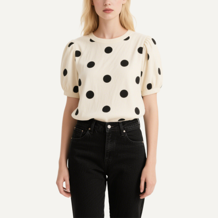 womens-polka-dot-puff-sleeve-short-sleeved-top