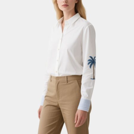 embroidered-palm-tree-white-long-sleeve-button-down-womens-shirt