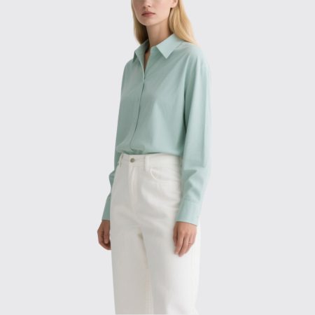 mint-green-womens-button-down-shirt-long-sleeve-plain-casual-top