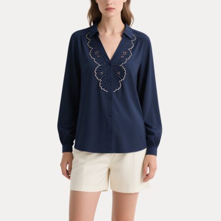 navy-blue-womens-shirt-with-embroidered-v-neck-long-sleeve-blouse
