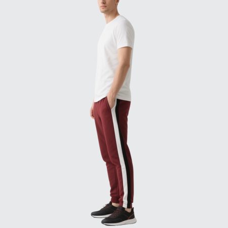 burgundy-mens-jogging-pants-with-white-black-side-tapes-sporty-casual