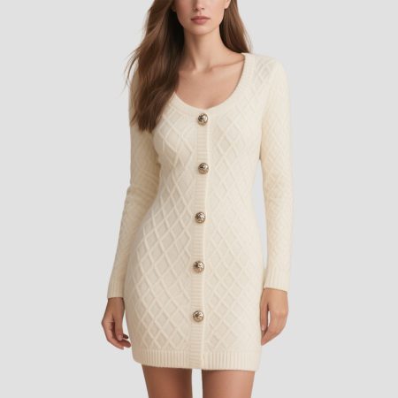 womens-metal-button-retro-knitted-dress