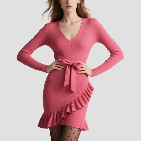womens-v-neck-ruffle-romantic-knitted-dress