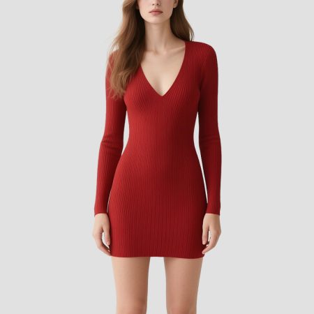 deep-v-neck-tight-sexy-knitted-dress