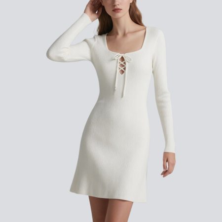 square-collar-strap-slim-sexy-knitted-dress