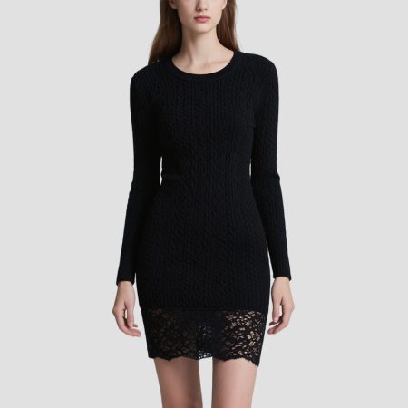 pure-color-lace-splicing-retro-knitted-dress