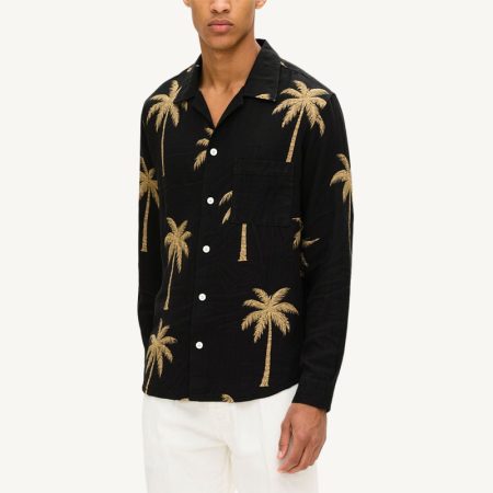 tropical-coconut-palm-print-black-mens-linen-shirt