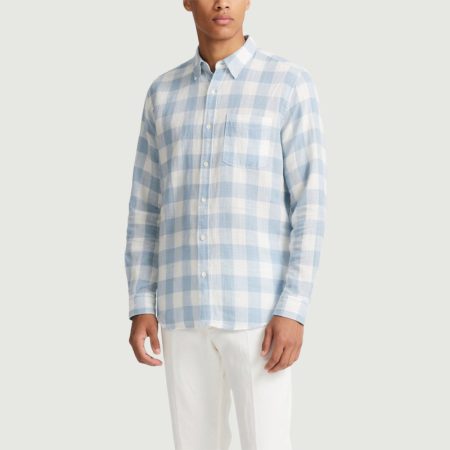 popular-blue-and-white-plaid-mens-linen-shirt