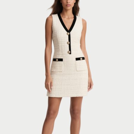 vintage-and-elegant-contrast-v-neck-tweed-dress