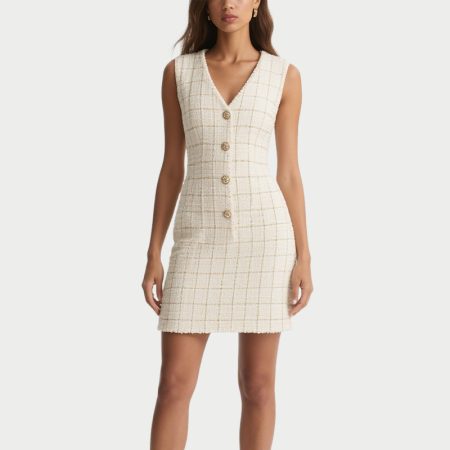 elegant-retro-v-neck-plaid-tweed-dress