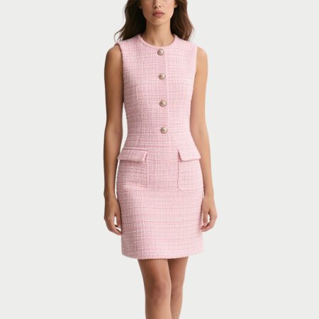 womens-sweet-and-fresh-pink-tweed-dress