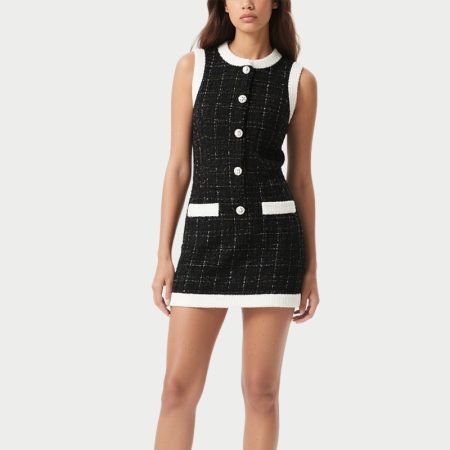 contrast-trim-sleeveless-single-breasted-dress-tweed
