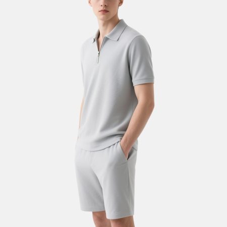 light-grey-zip-polo-shorts-set-mens-summer-casual-outfit